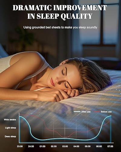 Miniatura 2 de Grounding Sheet Queen, 95% algodón y 5% fibra plateada, sábanas de tierra agradables al tacto con cable de tierra, kit de conexión a tierra para un