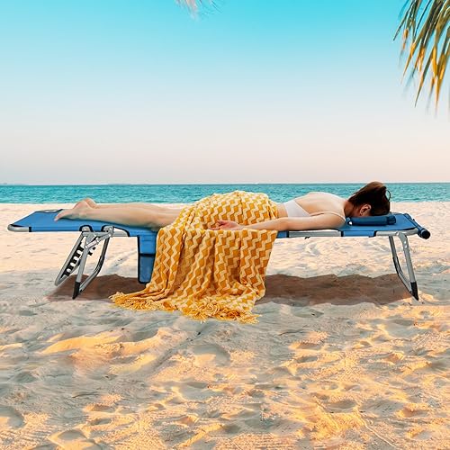 Miniatura 8 de Goplus Sillas de salón para exterior, silla de bronceado de 5 posiciones con agujero para cara y brazo, correa de hombro y mano, silla de playa