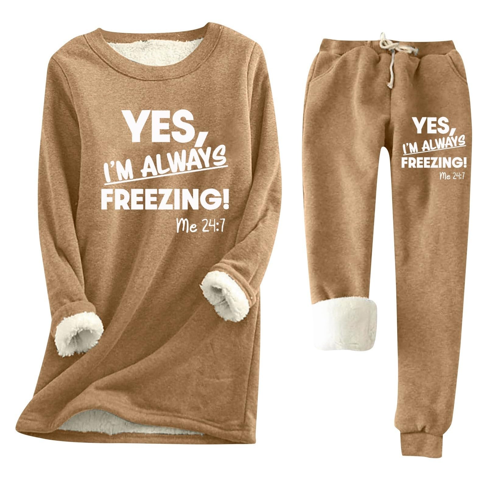 Chándal para mujer, traje de casa de peluche, ropa interior térmica, conjunto de ropa interior térmica de cuello redondo con forro de sherpa, sudaderas y forro polar cálido, traje de pantalón