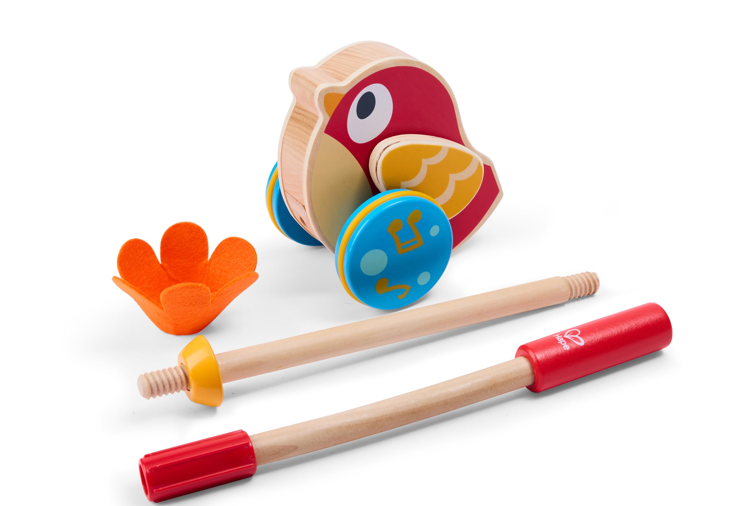 Hape Lilly L'Oiseau Jouet Musical Jouet en Bois Enfant 1 an et Plus - Jouet à Tirer Musical - Motricité, Imagination & Dextérité de l'enfant - Jouet 1 an 100% Sûr - Taille du Manche Réglable