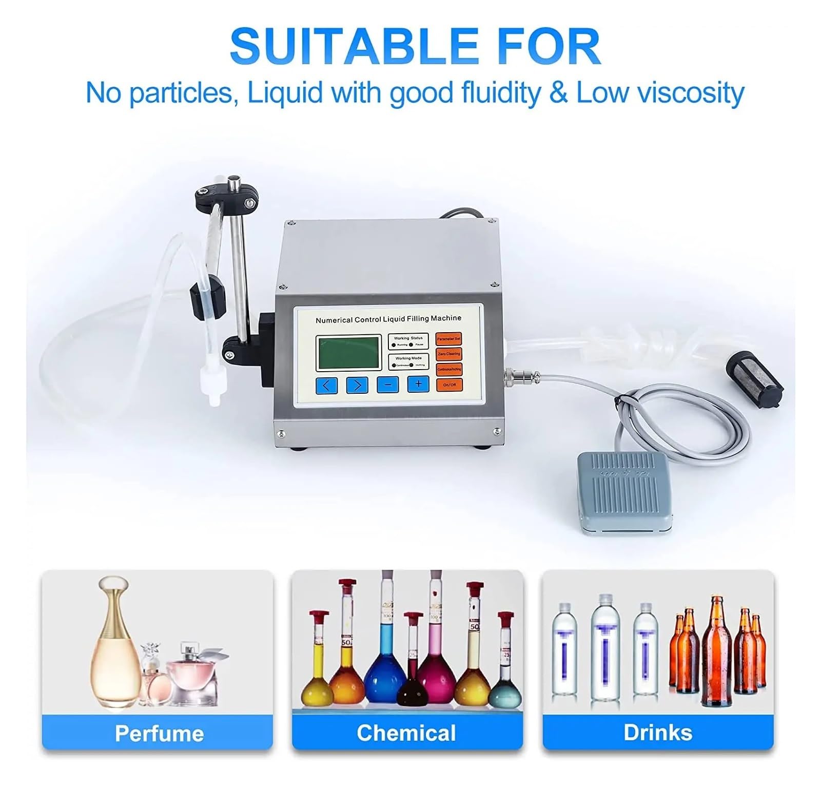 Máquina llenadora de líquidos, máquina llenadora con pesaje, máquina llenadora de líquidos, llenadora automática de botellas con control digital (2-3500 ml, llenadora digital GFK380), alta precisión
