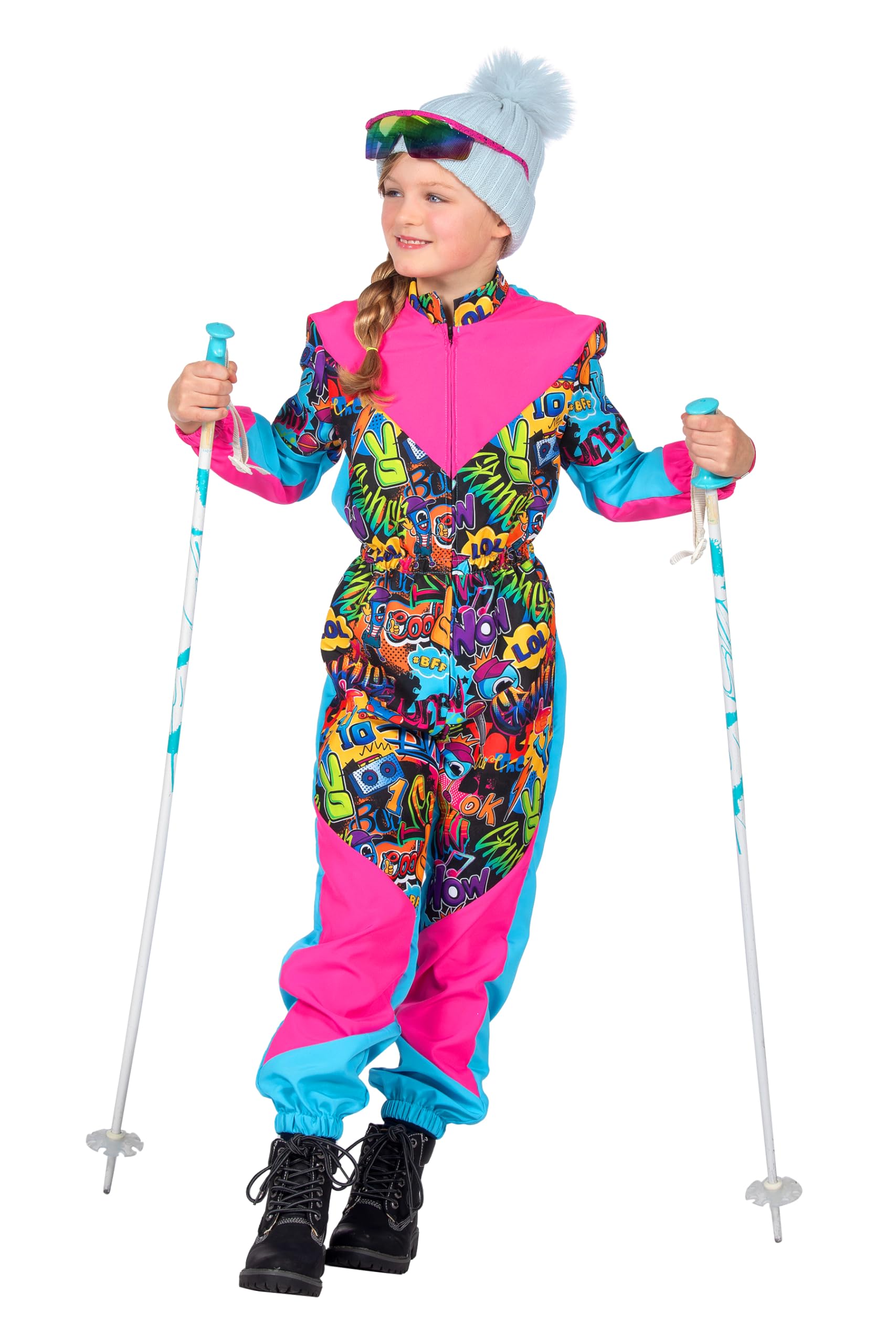 WILBERS & WILBERS 3491 - Kinderkostüm Retro Skianzug mit 80er Jahre Print, Sportlicher Skioverall, Schneeanzug