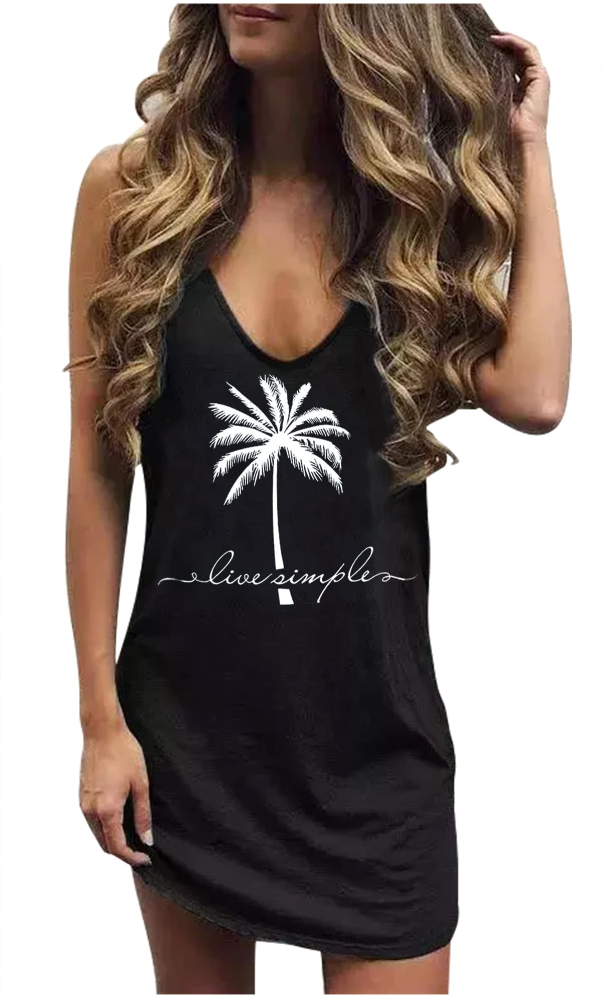 CHUNTIANRAN Mini Dress for Women Swimsuit Coverup Beach Hawaiian Tank Dress