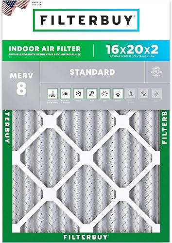 Filterbuy Filtro de aire MERV 8 de 16 x 20 x 2 pulgadas, protección contra el polvo (paquete de 1), filtros de aire de repuesto plisados HVAC para