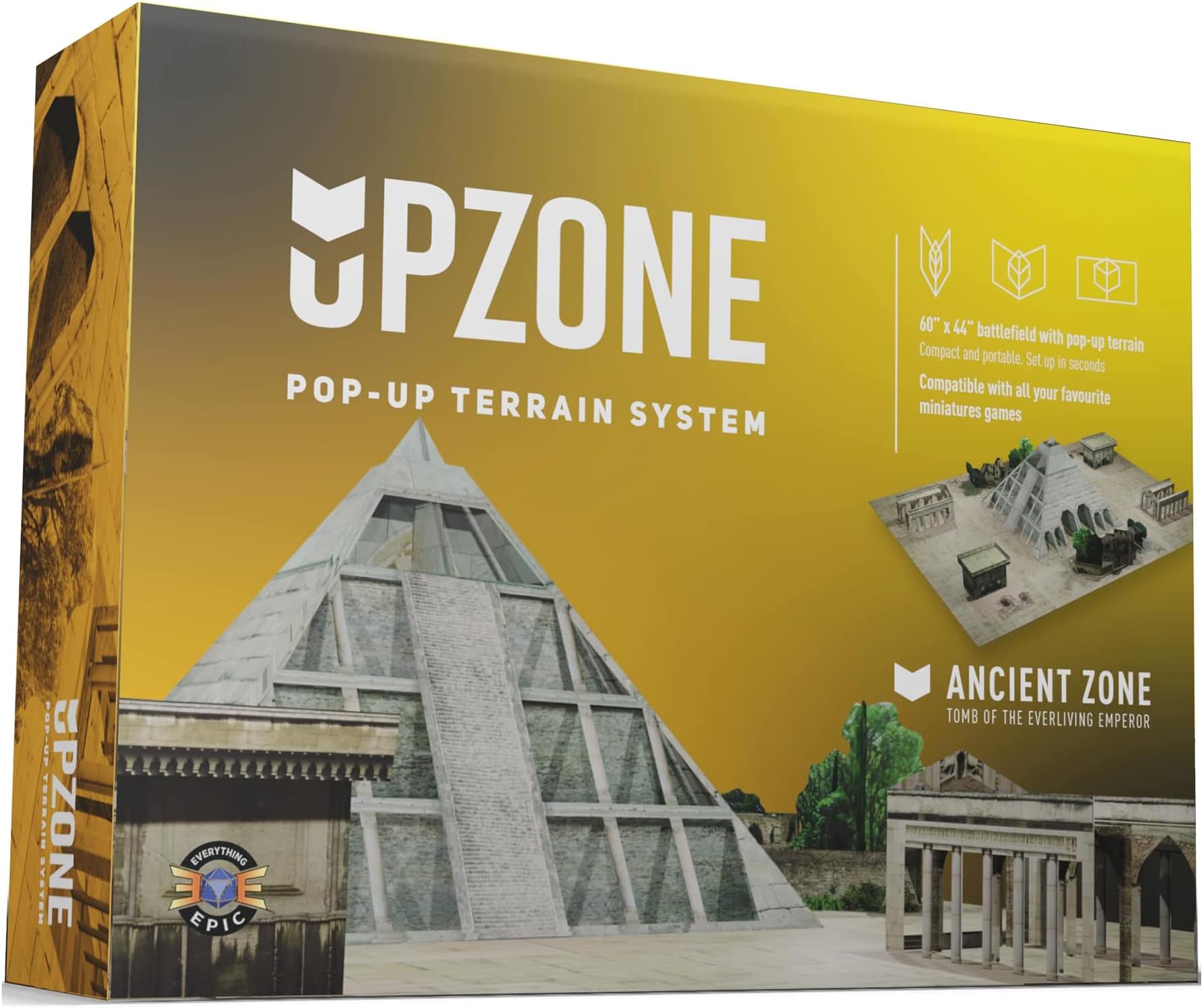 Everything Epic Upzone: Ancient Zone - The Pop-Up Terrain System | Everything Epic | 8 Pop-Up Fold-Away Boards | 60' x 44' Battlefield | Compatible with Miniatures and RPGs