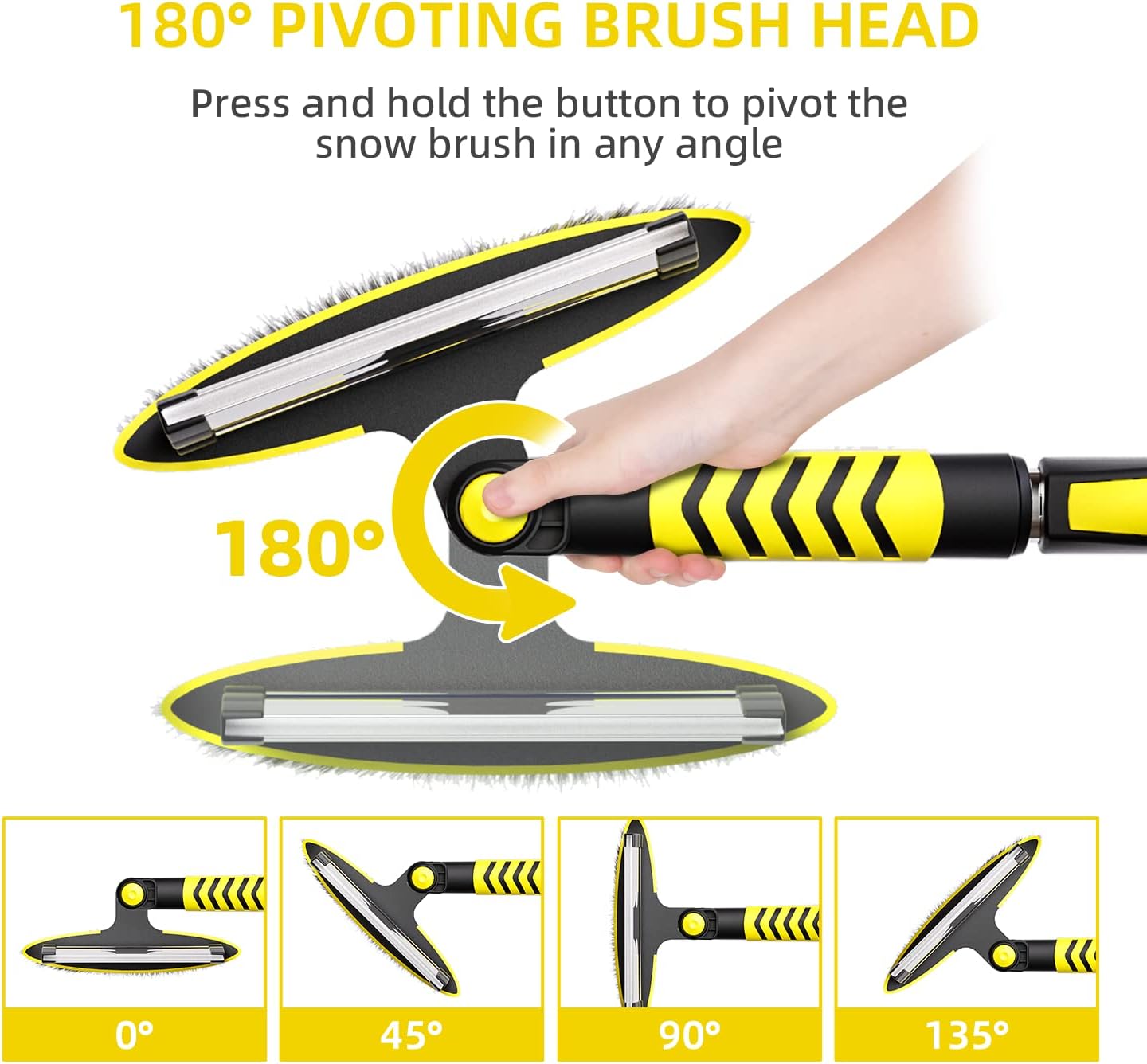 GEJRIO Ice Scraper for Car Windshield, 34" to 41.5" Extendable Snow Brush, Telescoping Snow Scraper for Car Auto SUV Truck, Yellow