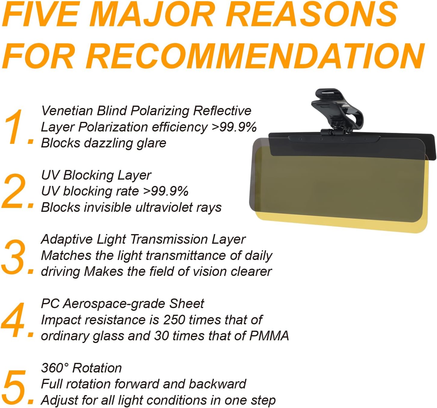 Sun Visor Extender for Car, Polarized Sunvisor Extender Attachment, Clip on Sun Visors Extension Sun Blocker for Cars, Anti-Glare for Safe Driving (M, Day and Night)