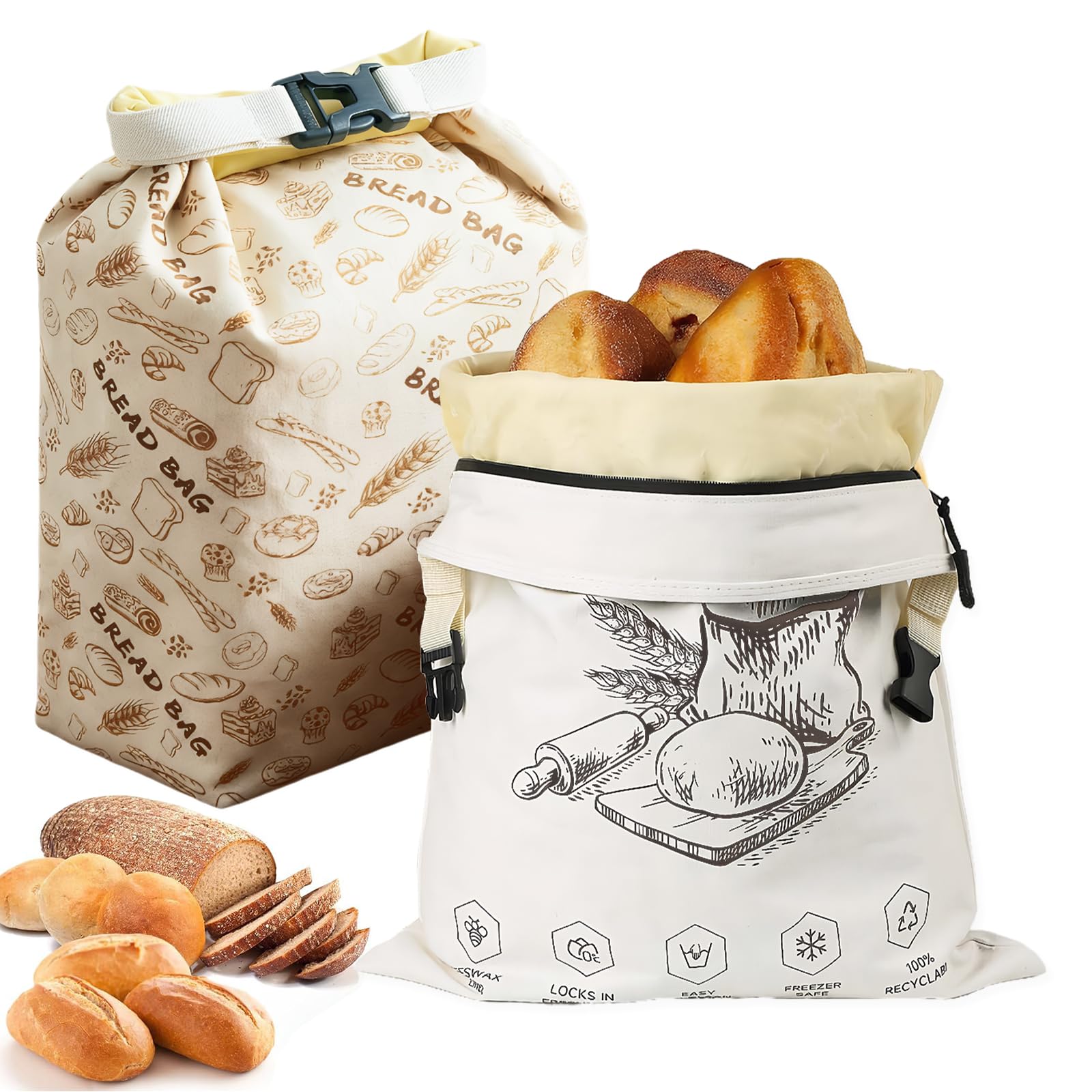 Bolsa de pan de cera de abeja reutilizable de 43x33 cm para conservar bollos y pasteles frescos