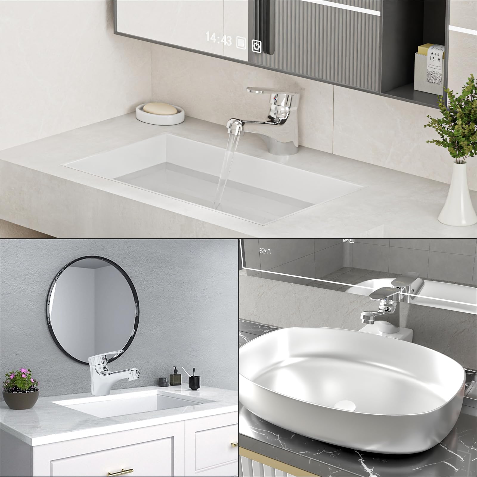 VOLTIX Rubinetto Bagno Lavabo Monocomando, Miscelatore Lavabo con Flessibili da 40cm, Rubinetto Bagno Cromato Facile da Installare, Design Moderno per Lavandini