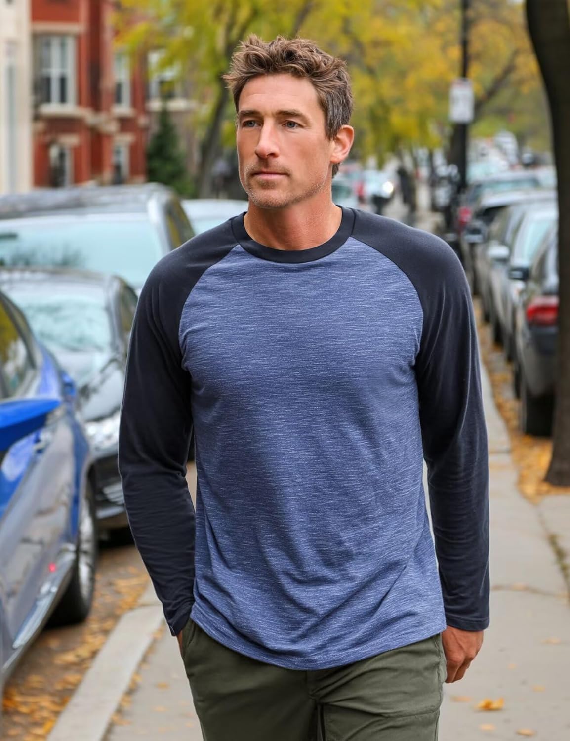 Zengjo Raglan Shirt Men Long Sleeve Colorblock Baseball Tee Casual Knit Jersey Top - Image 3