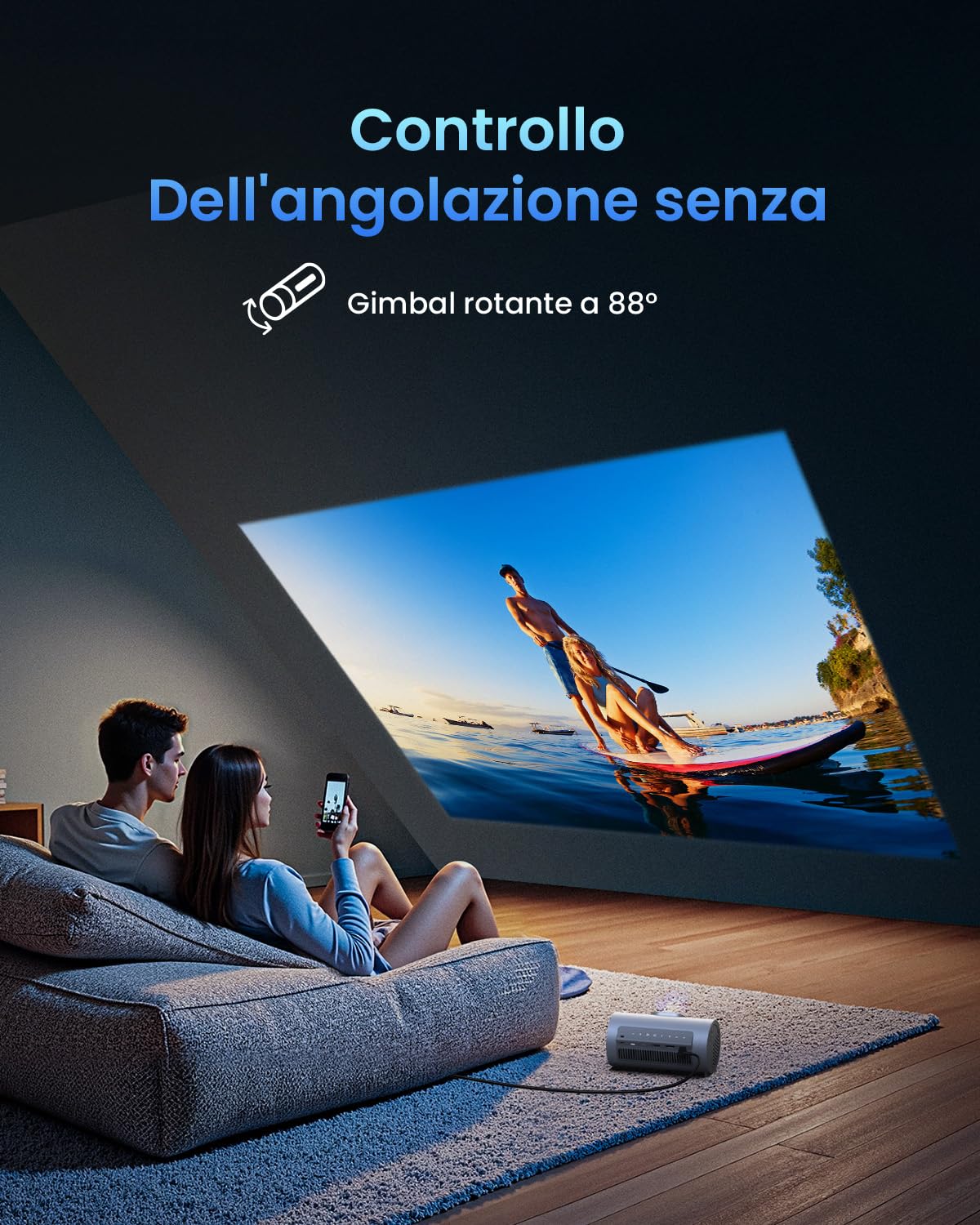 JMGO PicoPlay 1080P Proyector portátil Inteligente, GTV, Netflix, 400 ISO Lúmenes, 8W Dolby Digital, 3D Activo, HDR10, Mini proyector con Wi-Fi y Bluetooth para hogar, Exterior, Incluye Filtro óptico