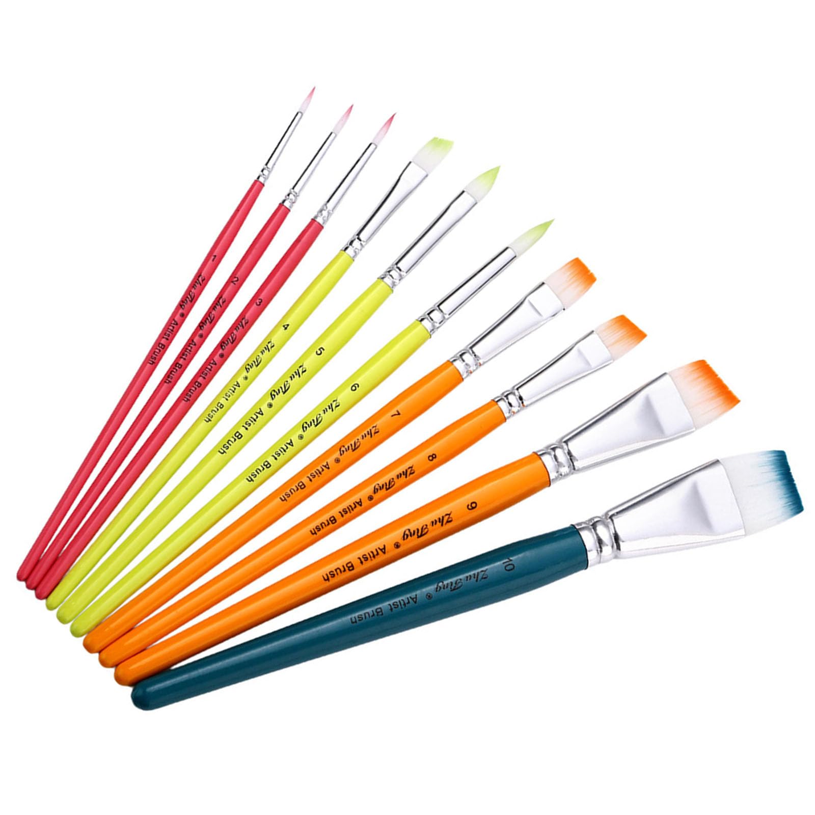 10 Pcs/Set Flat Body Paint Brushes Set Multifunctional Nylon Hair Painting Brushes Artist Face Body Paint