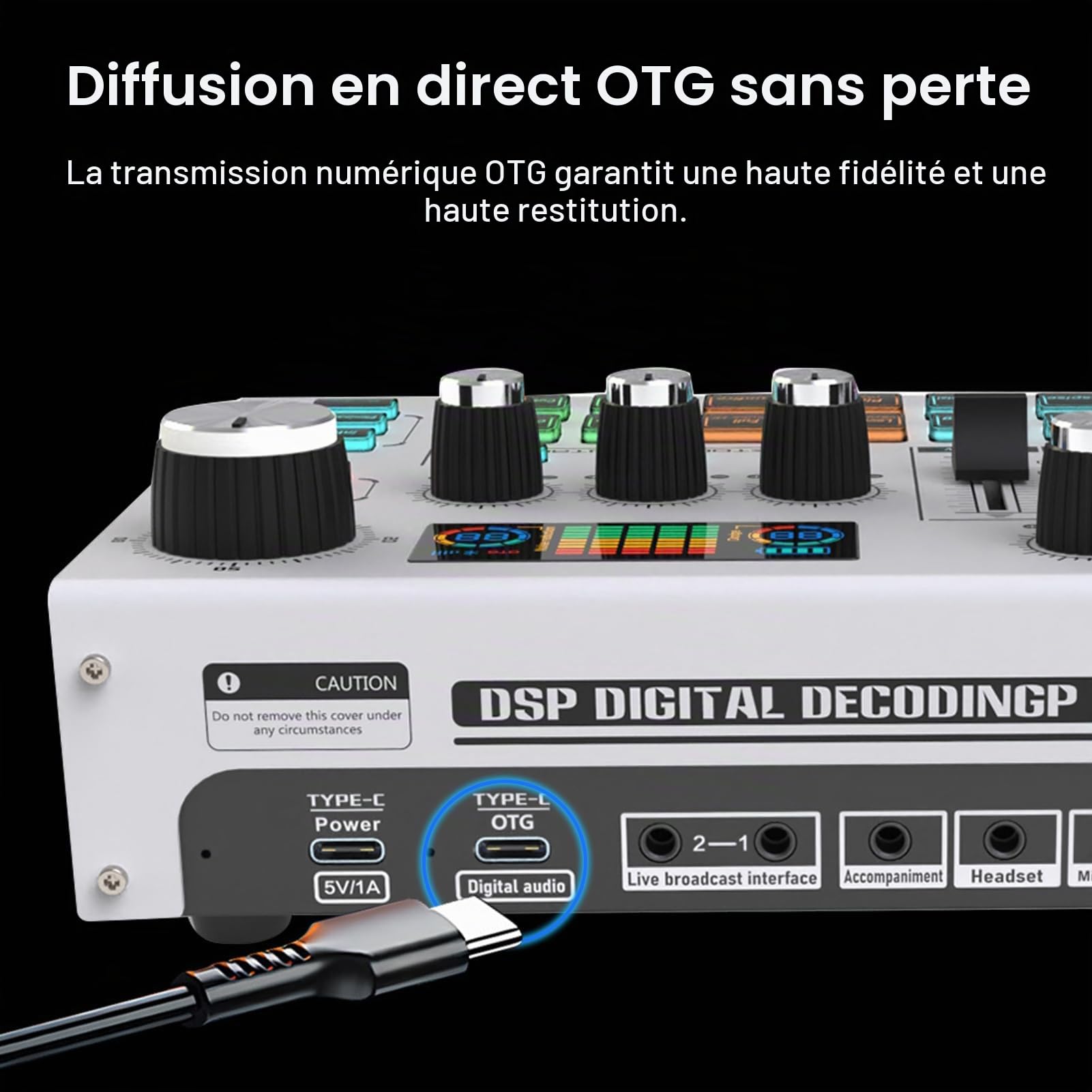 Docooler Mixeur Audio, Mixeur PC pour Streaming de Jeux avec Curseur, Interface Microphone XLR, Surveillance, pour Enregistrement de Voix/Jeux/Podcast, Table de Mixage Audio avec Multiples Effets