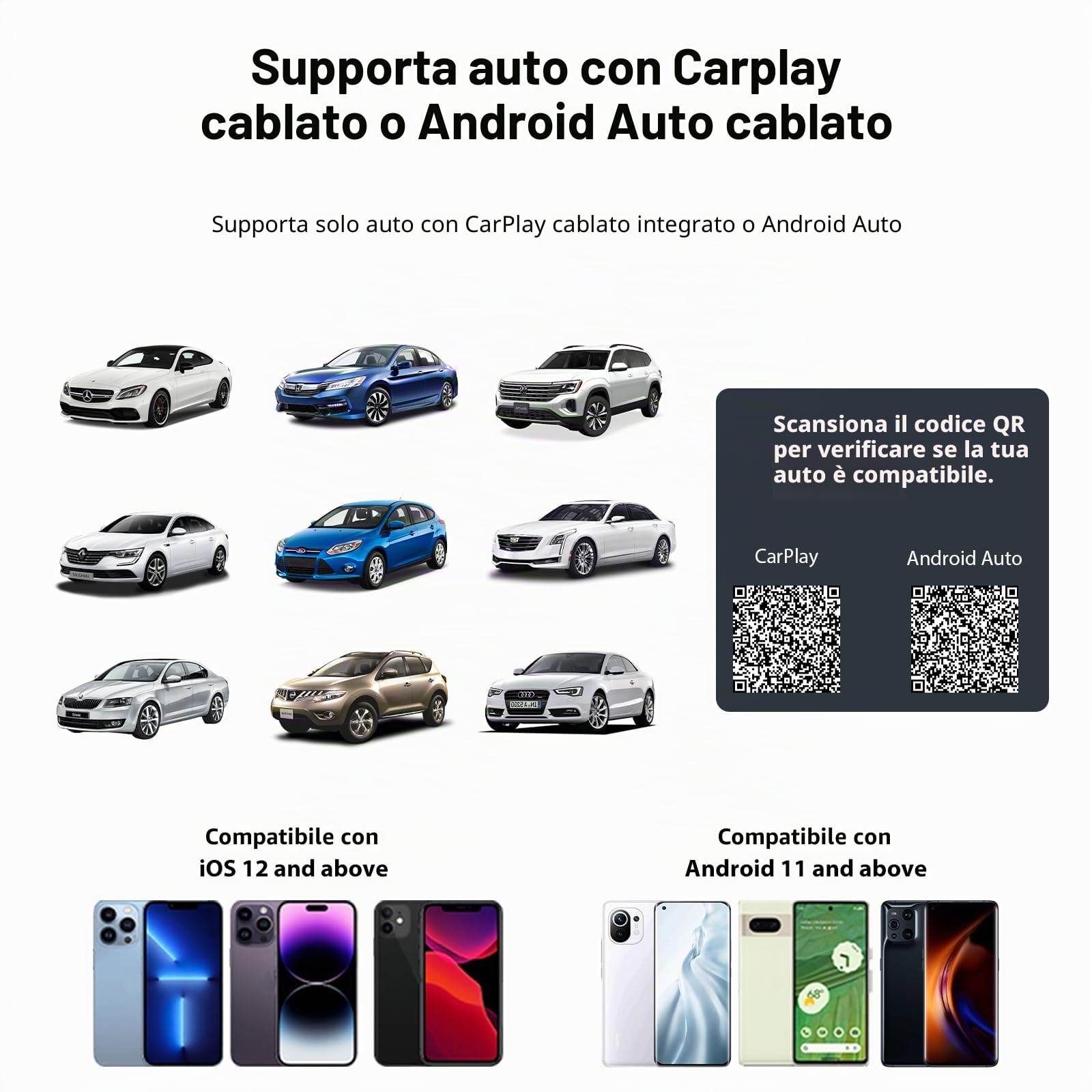 Sunweyer Adattatore Wireless CarPlay Android Auto 2+32GB con Play Store & Netflix/YouTube - Supporto TF/USB, Installazione App (Solo per auto con CarPlay Cablato o Android Auto Cablato) (SW05)