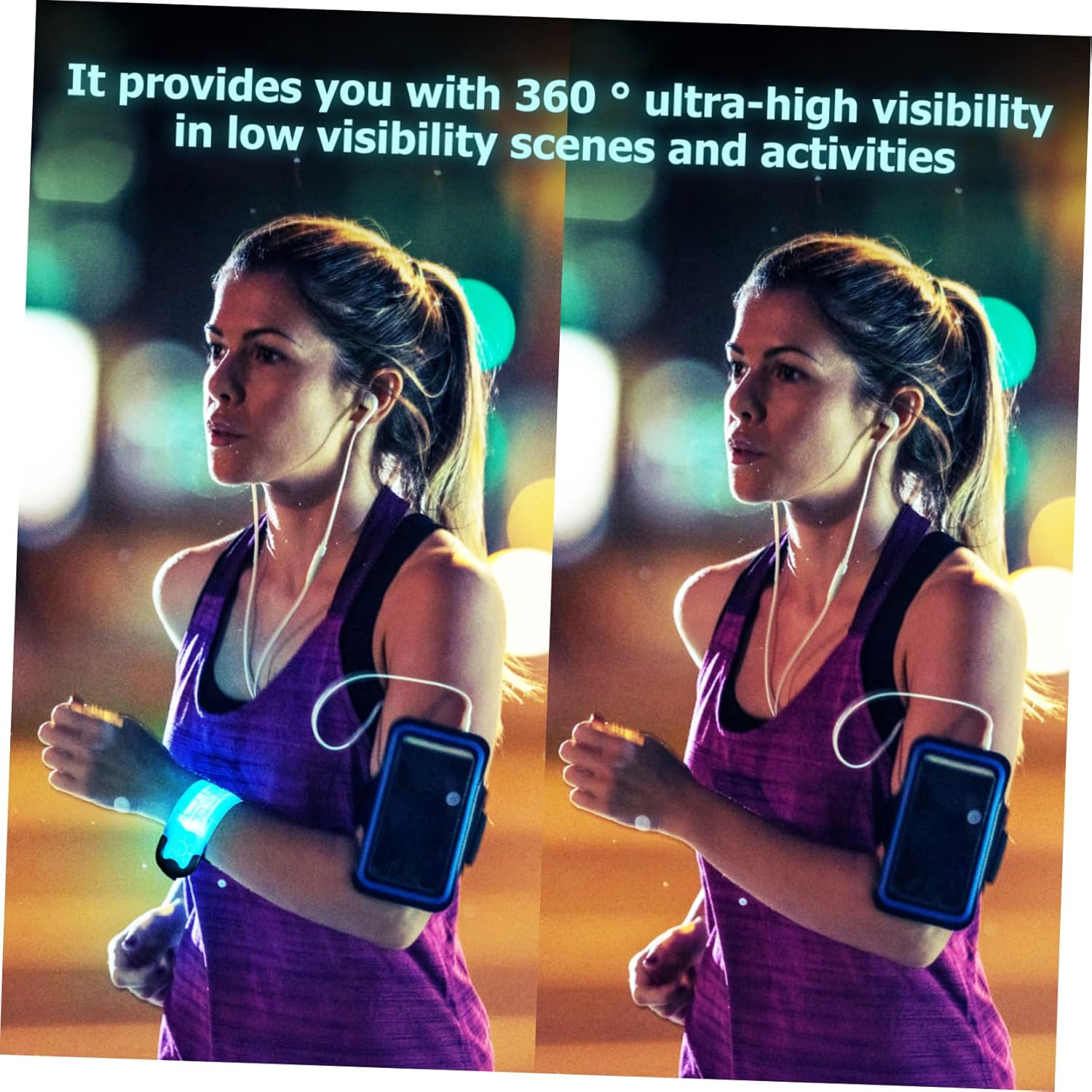 BESTonZON 4 Pcs LED Reflective Armbands for Running USB Rechargeable Glow Wristbands for Cycling and Jogging Snap Design for Safety Evening Activities