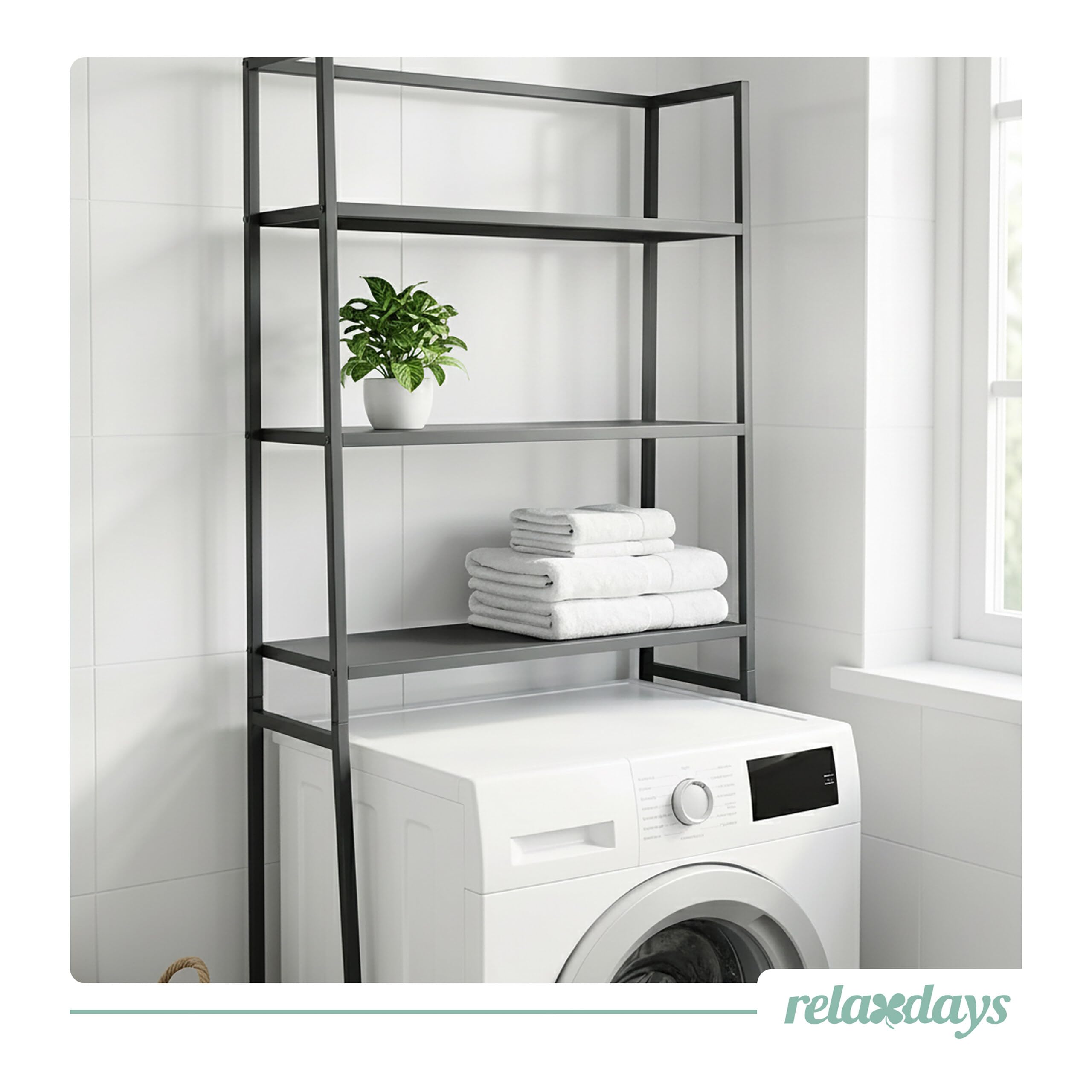 Relaxdays Waschmaschinenregal 3 Ablagen, Regal über Waschmaschine, schwarz
