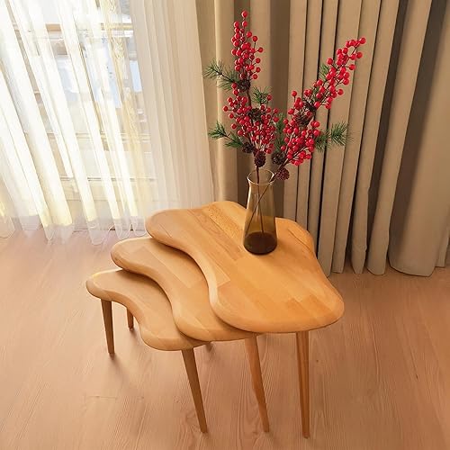 Miniatura 8 de Mesas auxiliares anidables, juego de 3 mesas auxiliares para sala de estar, dormitorio, mesas auxiliares pequeñas de madera maciza para sofá, mesa