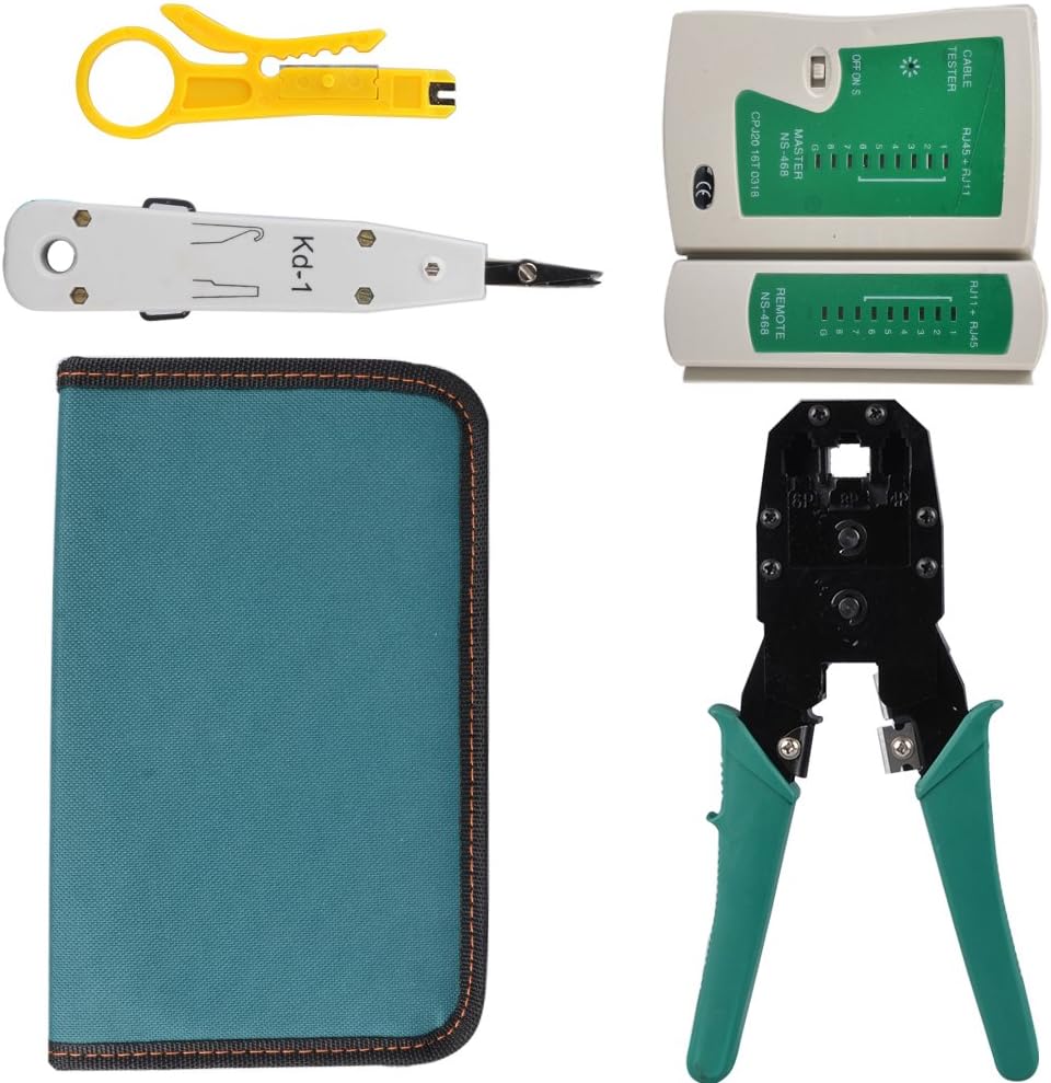 MyArmor 4-in-1 Professional Network Cable Tester Plier Network Computer Maintenance Repair Tool Kit,Wire Puncher LAN Tester RJ45 RJ11 RJ12 Cat5 Cat6 Crimper Stripper Cutter