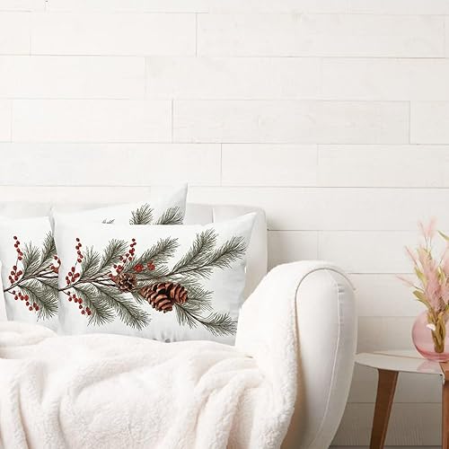 Miniatura 3 de Chinoiserie - Juego de 2 fundas de almohada corporal con ramas de pino con cono de pino y bayas, 20 x 30 pulgadas, funda de almohada lumbar de