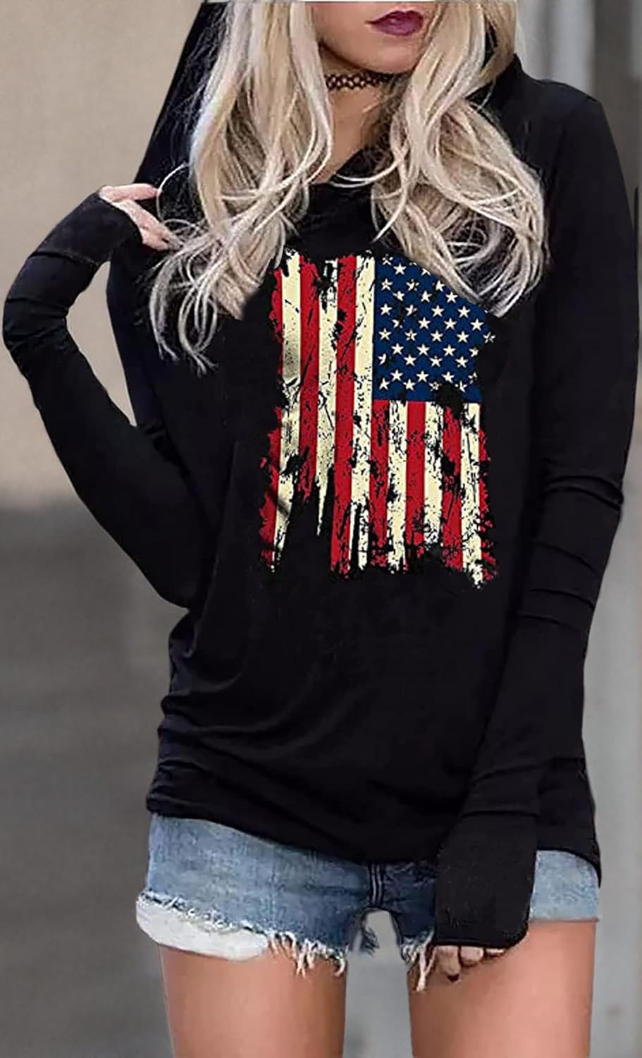 LYEIAO American Flag Fashion Hoodie for Women USA Flag Graphic T-Shirt 4th of July Patriotic Long Sleeve Hoodie Pullover Tops - Image 2