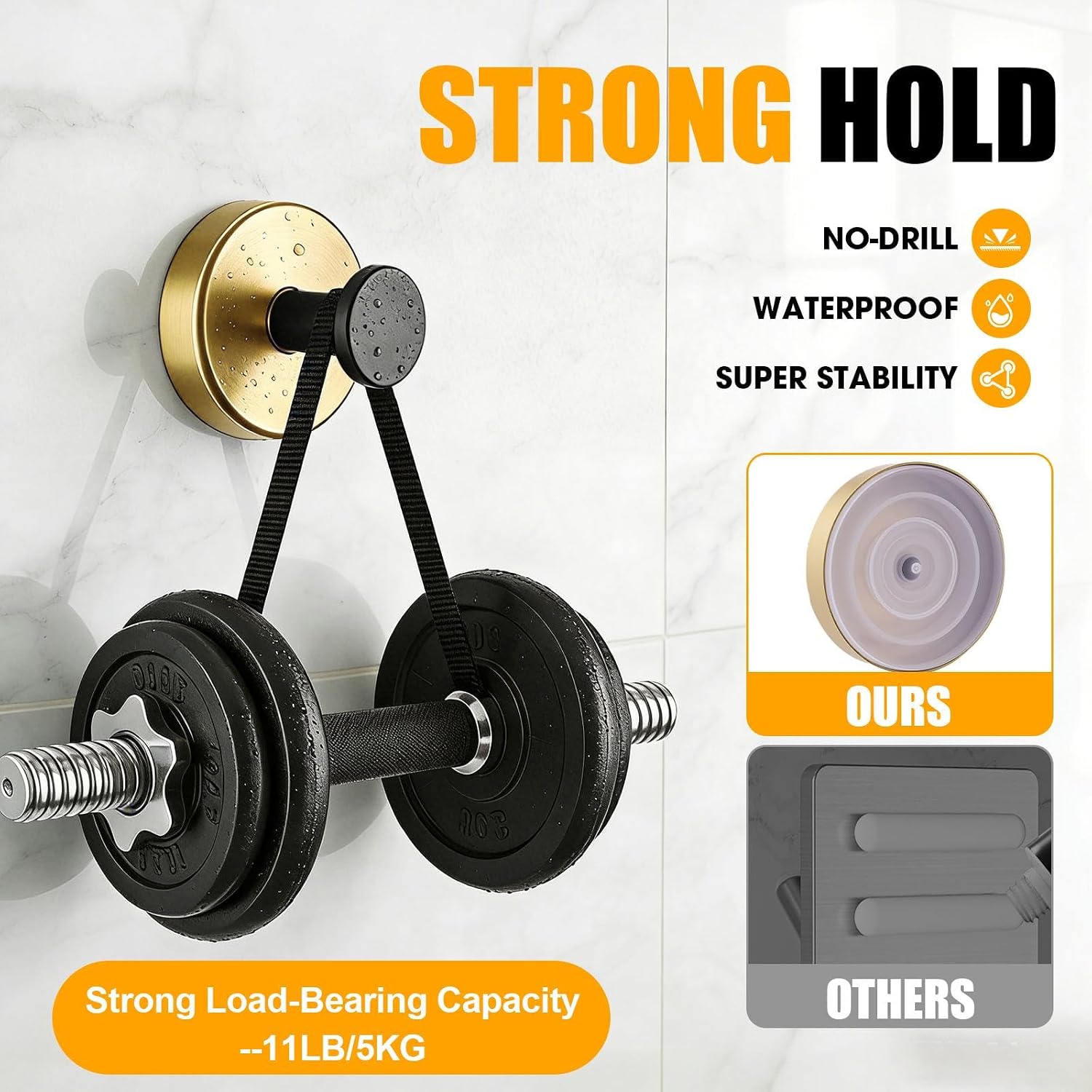 2026 Upgraded Heavy Duty Suction Cup Hooks for Shower, No Drill Stainless Steel Bathroom Towel Hooks, Brushed Black and Gold, Removable Bath Robe Loofah Hanger, 4 Pack