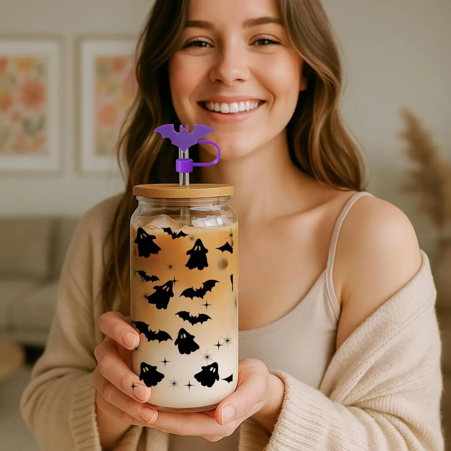 Halloween Bat Stanley Cover for Stanley Cup, 4Pcs Bats Straw Toppers Cute Pink Black Purple Orange Straws Tips Lids 10mm/0.4In Silicone Halloween Straw Caps for Party Decor Cup Accessories - Image 2