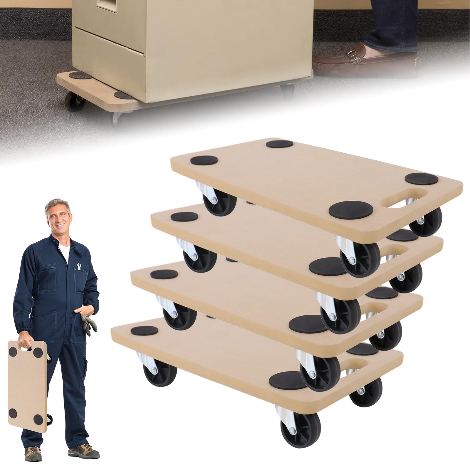 ACXIN 4X Möbelroller Transportroller 580 x 290 x 108 mm Transporthilfe mit Rollen Rollbretter Transport für Umzug Möbel-Transport, Möbelhund inkl. Gummipads bis zu 200 kg Traglast
