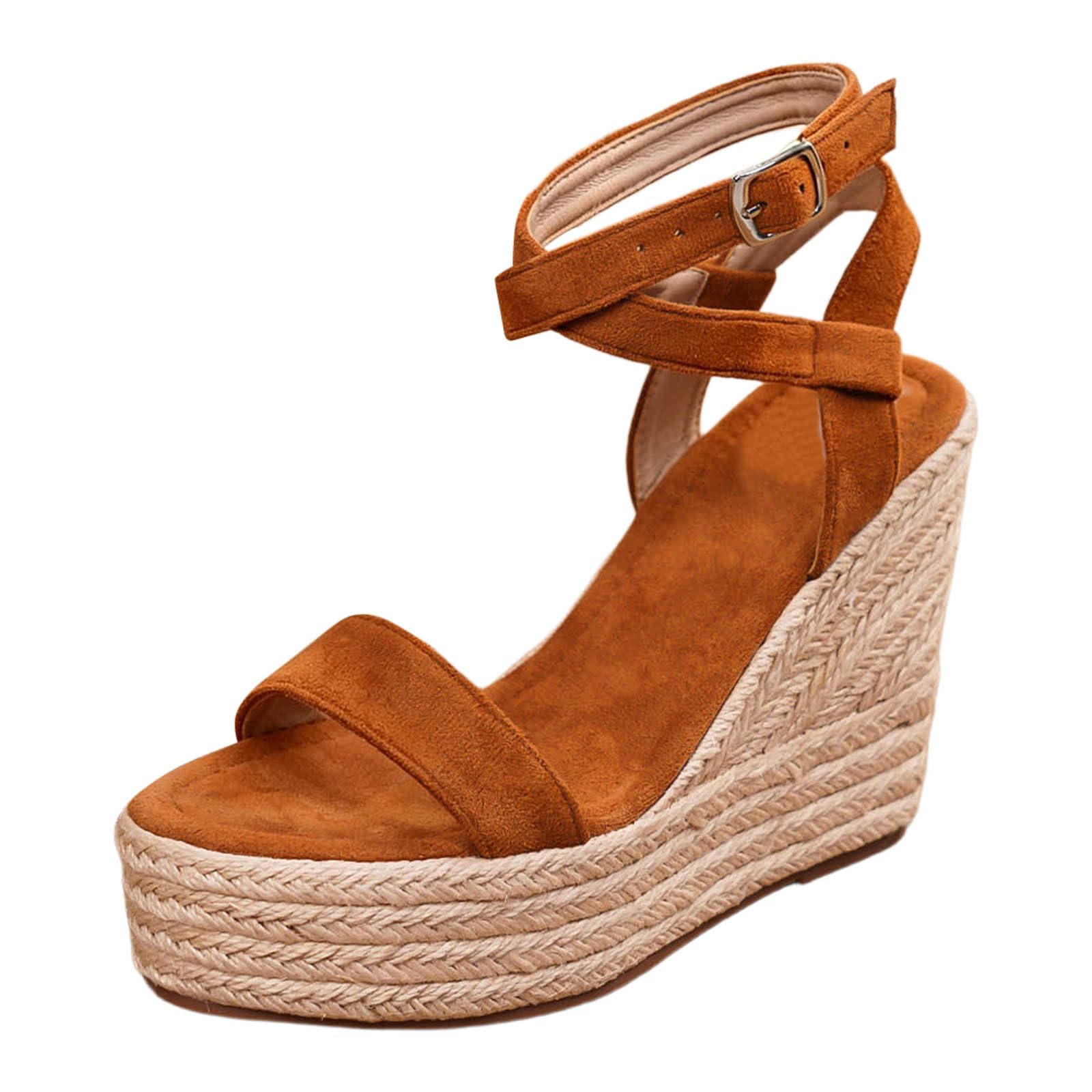 Sandalias de alpargatas para mujer con cuña con plataforma de cuña, sandalias con cordones, puntera abierta, sandalias de cuña, sandalias de cuña con tacón en H, zapatos de verano