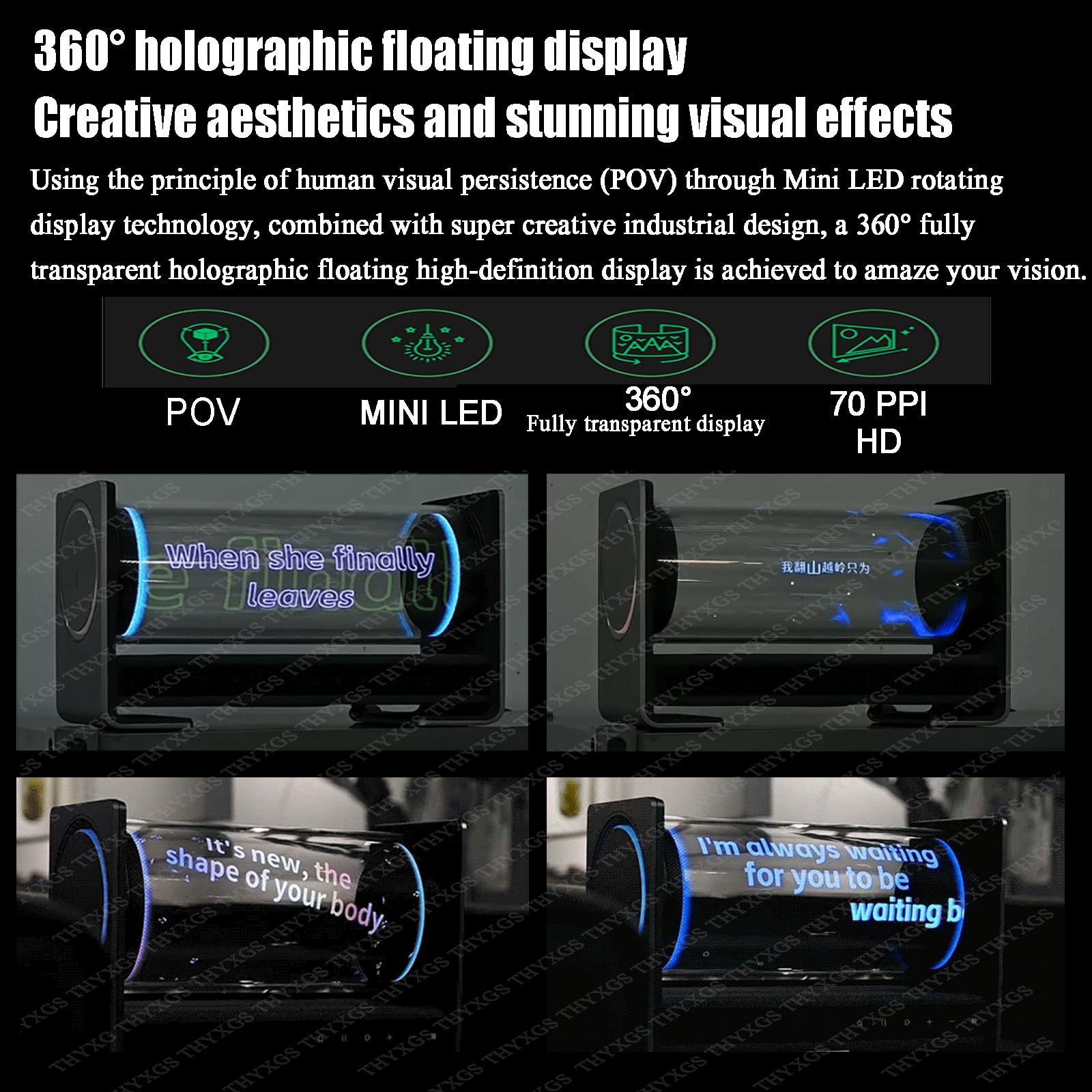 Bluetooth Lautsprecher mit LED Transparent Floating Display, 360° holografischer Songtext, 2.1 Stereo-Sound, Einstellbarer Songtext Winkel für Zuhause, Party, Festival Geschenk