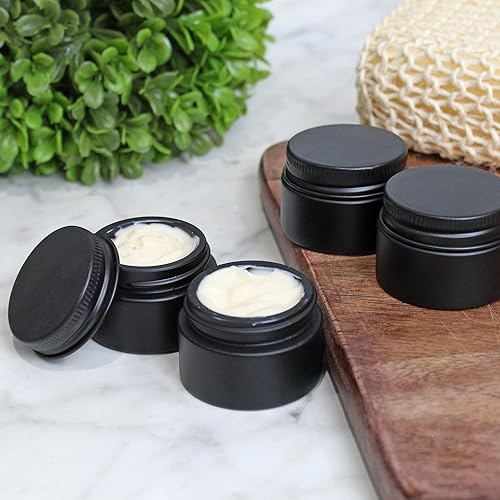 Miniatura 2 de Darware Tarros de bálsamo de vidrio de 05fl oz paquete de 24 negro tarros pequeños cosméticos de 12 oz con tapas de metal negro forradas