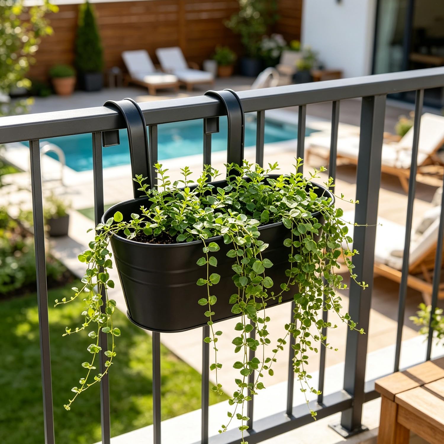 4 szt. Metalowe wiszące donice, 28 cm czarna metalowa doniczka wisząca, wisząca doniczka z odpinanymi haczykami, idealna na balkon, ogrod, do ogrodu i ścian (czarny)