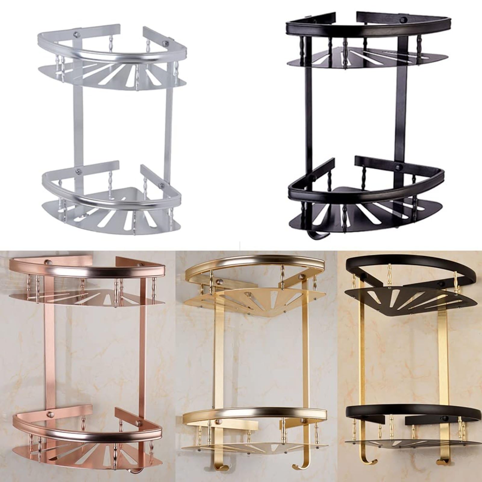 Estante Esquinero para Ducha, Estantes De Baño, Almacenamiento De Cosméticos Montado En La Pared, Organizador De Champú De Aluminio Dorado, Organizador para El
