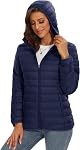 MAGCOMSEN Women's Hooded Puffer Jacket Lightweight Quilted Padded Coat 4 Pockets Zip-up Winter Warm Outerwear