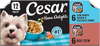 Cesar Home Delights Adult Wet Dog Food, Slow Cooked Chicken & Vegetables Dinner in Sauce and Beef Stew Variety Pack, 3.5 oz. Easy Peel Dog Food Tray, 12 Count (Pack of 2)
