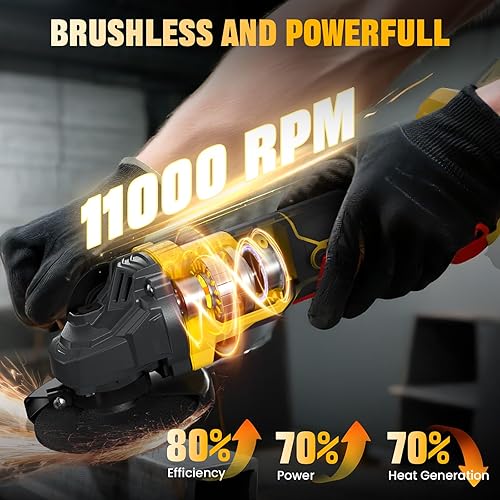 Vista 4 de Amoladora Angular Inalámbrica, Herramientas de Amoladora Eléctrica de 4-1/2 Pulgadas Compatible con Batería Dewalt 20V MAX, Amoladora Inalámbrica