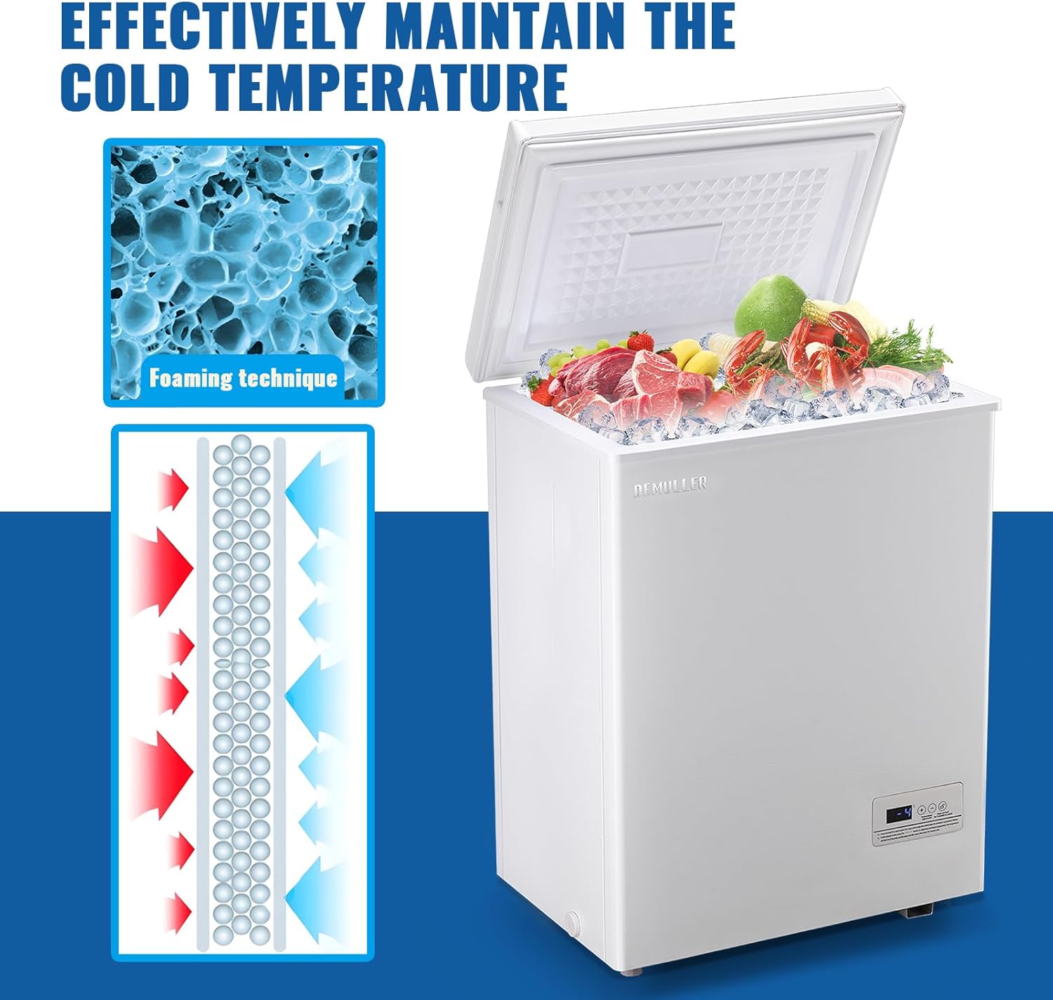 63L Mini Deep Freezer with Electronic Temperature Control Panel Small Chest Freezers with Two Baskets White (-12℉ to 50℉) Ideal for Home Kitchen Dorm Office