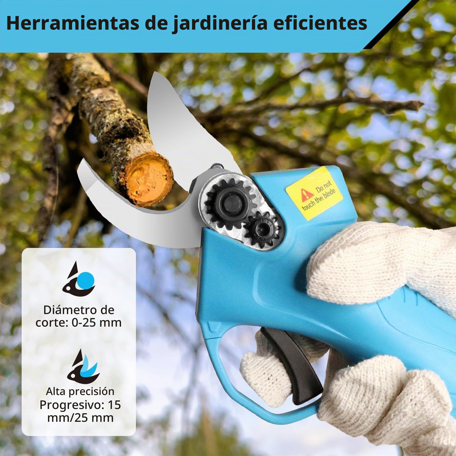 Tijeras de Podar Bateria 25 mm Tijeras de Podar Electricas Progresivo Recargable 2000 mAh Profesionales para árboles Jardinería 16,8V (16,8V-2Ah)