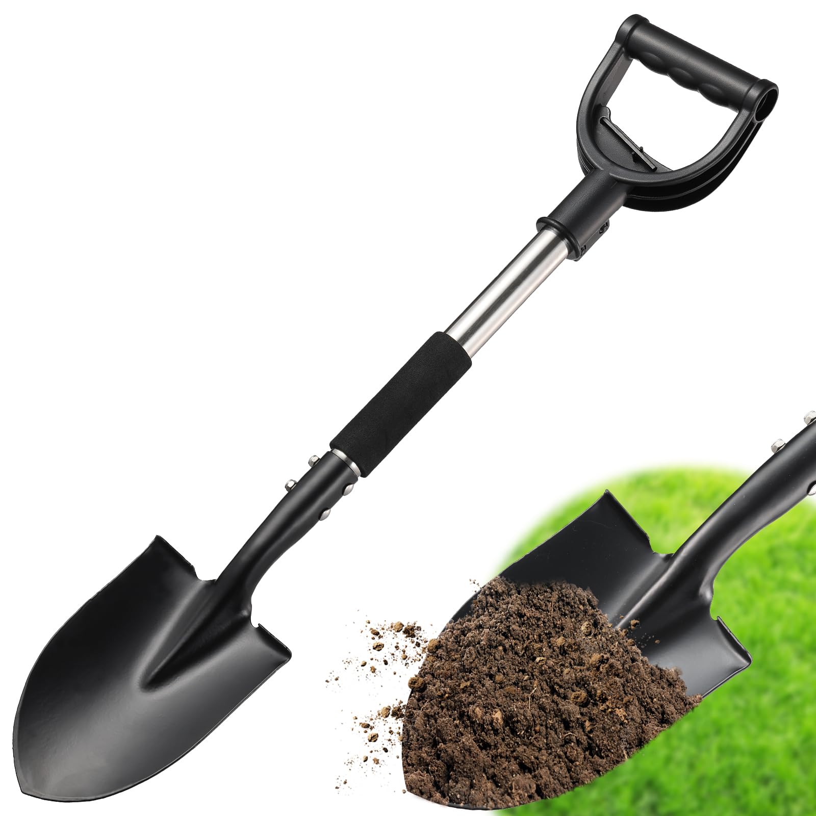Shovel, 31 inch Small Shovels for Digging Gardening, Camping, Off Road Car Snow Removal Tools, Heavy Duty Short Metal Garden Shovel with Round Point Blade, D-Handle Grip, Footstep, Kids Mini Spade