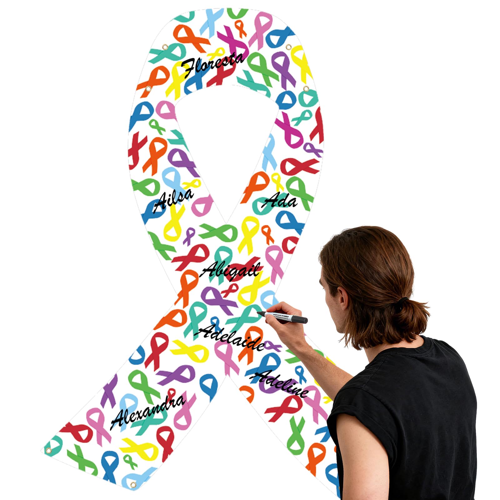 Mindsoft Cancer Awareness Banner, 59 x 45 Inch Ribbon Signature Backdrop
