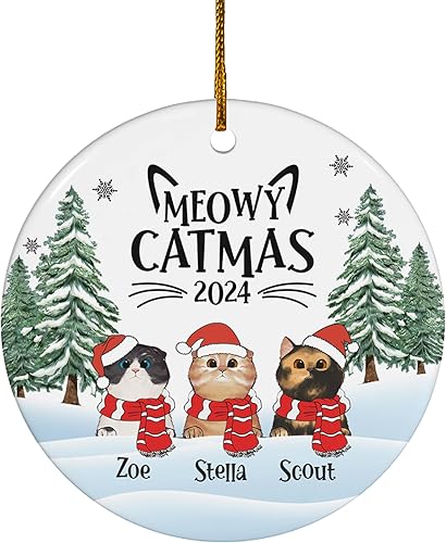 Miniatura 8 de FLOCHIL Personalized Cat Ornaments for Christmas Tree, Custom Name Cat Christmas Ornament 2023, Gifts for Cat Lovers, Pet Lovers Ceramic Ornament