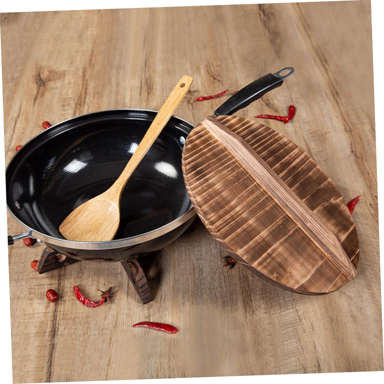 Coperchio rotondo per wok in legno di cedro, leggero, anti-schizzi, accessorio da cucina in legno per pentole e padelle in casa