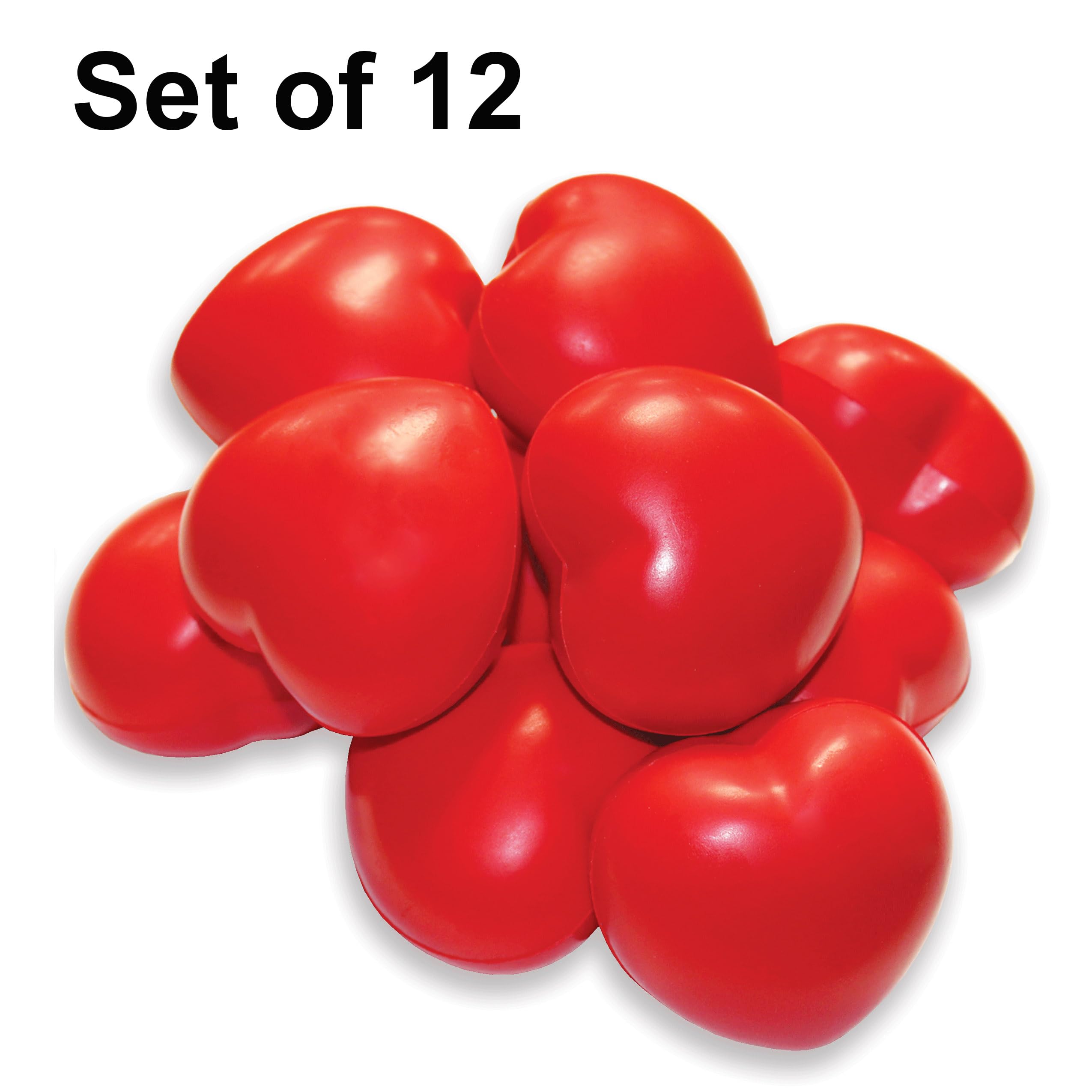 Rehabilitation Advantage 12-Pack Firm Red Heart Shaped Hand Exercisers. Grip Strength Therapy, Stress and Recovery Aid.