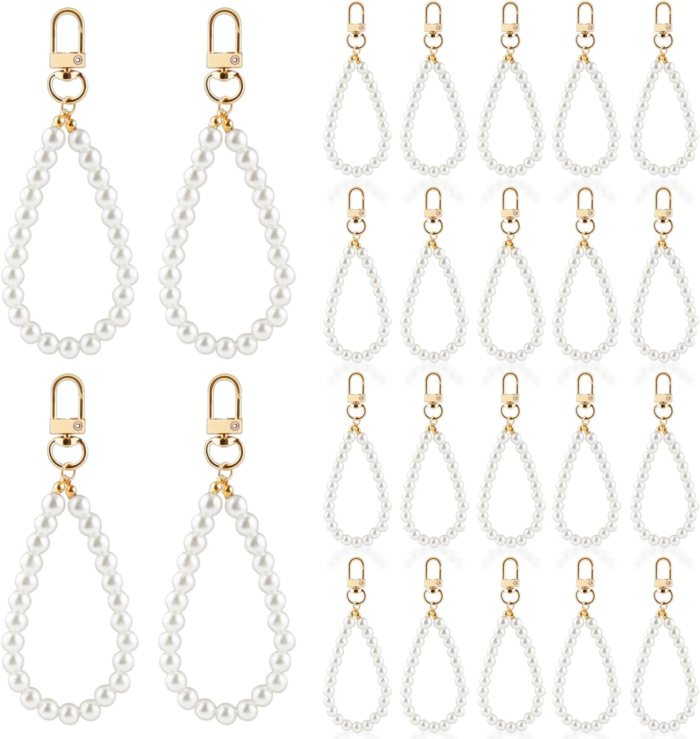 Cositina 24 Pcs Pearl Beaded Keychain Straps Artificial Pearl Chain Key Holder Key Ring Wrist Strap Accessory Decoration for Women Girls