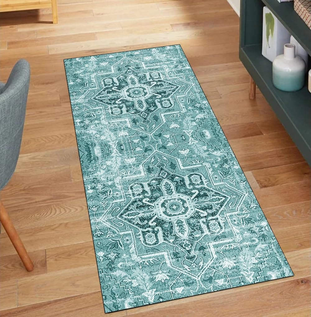 Alfombra antideslizante y lavable color cian, ideal para una cocina segura
