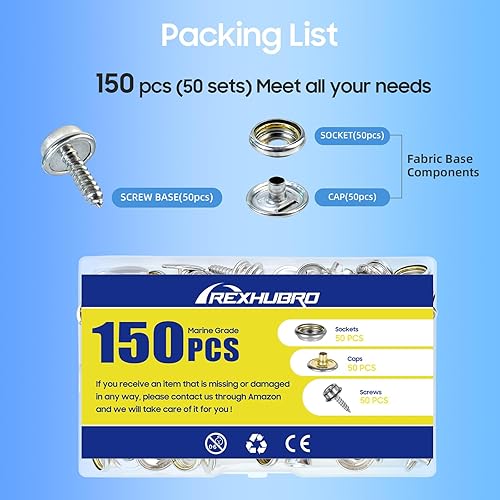 Miniatura 2 de Kit de broches de lona, broches de acero inoxidable de grado marino para cubierta de barco, kit de broches para cubierta de barco de 38 pulgadas,