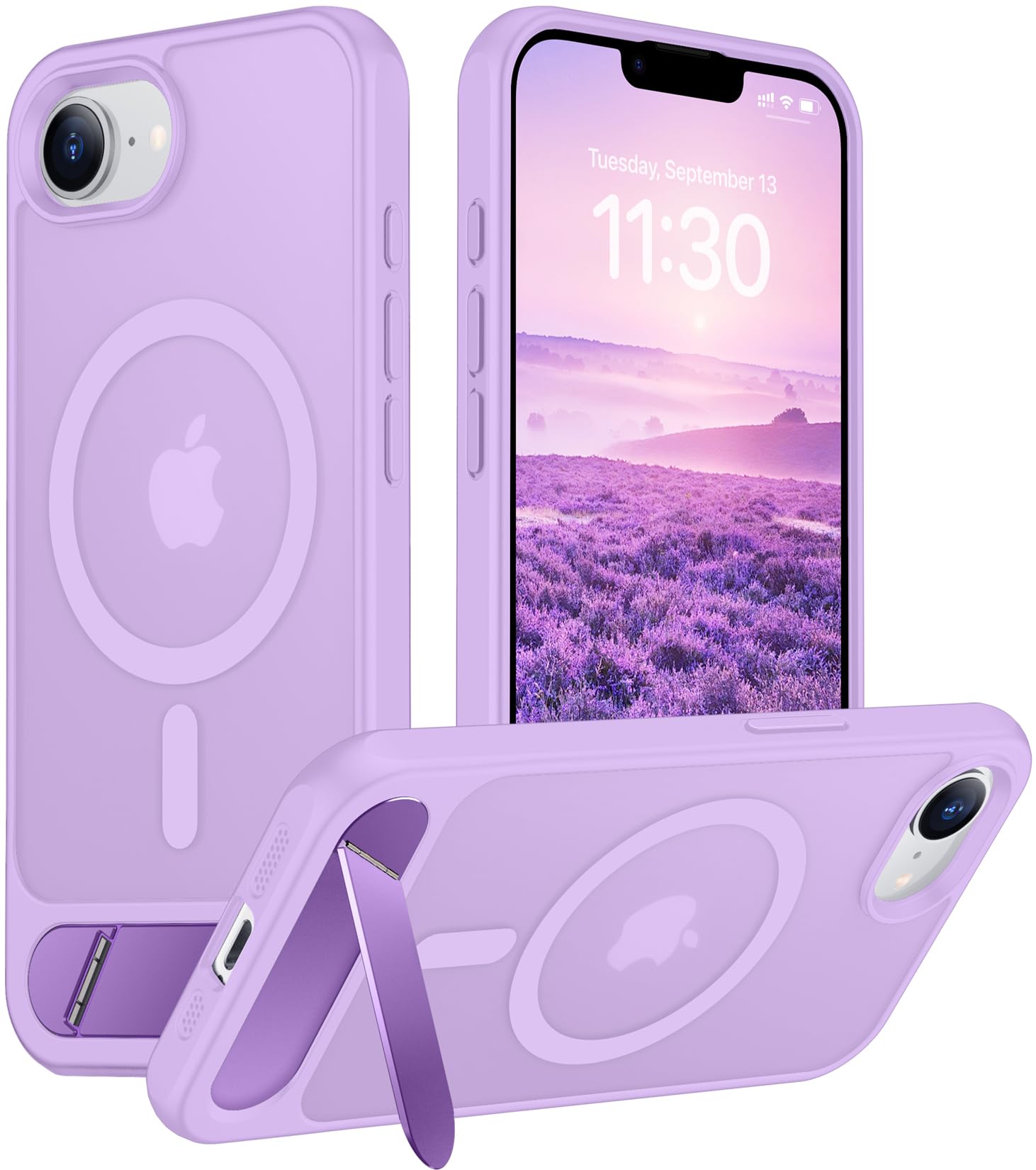 Temdan Magnetic Compatible with iPhone 17e Case &amp; iPhone 16e Case,[Built-in Invisible Kickstand][Compatible with MagSafe][Military Grade Shockproof] Slim Translucent Matte Case for iPhone 16e/17e 6.1"