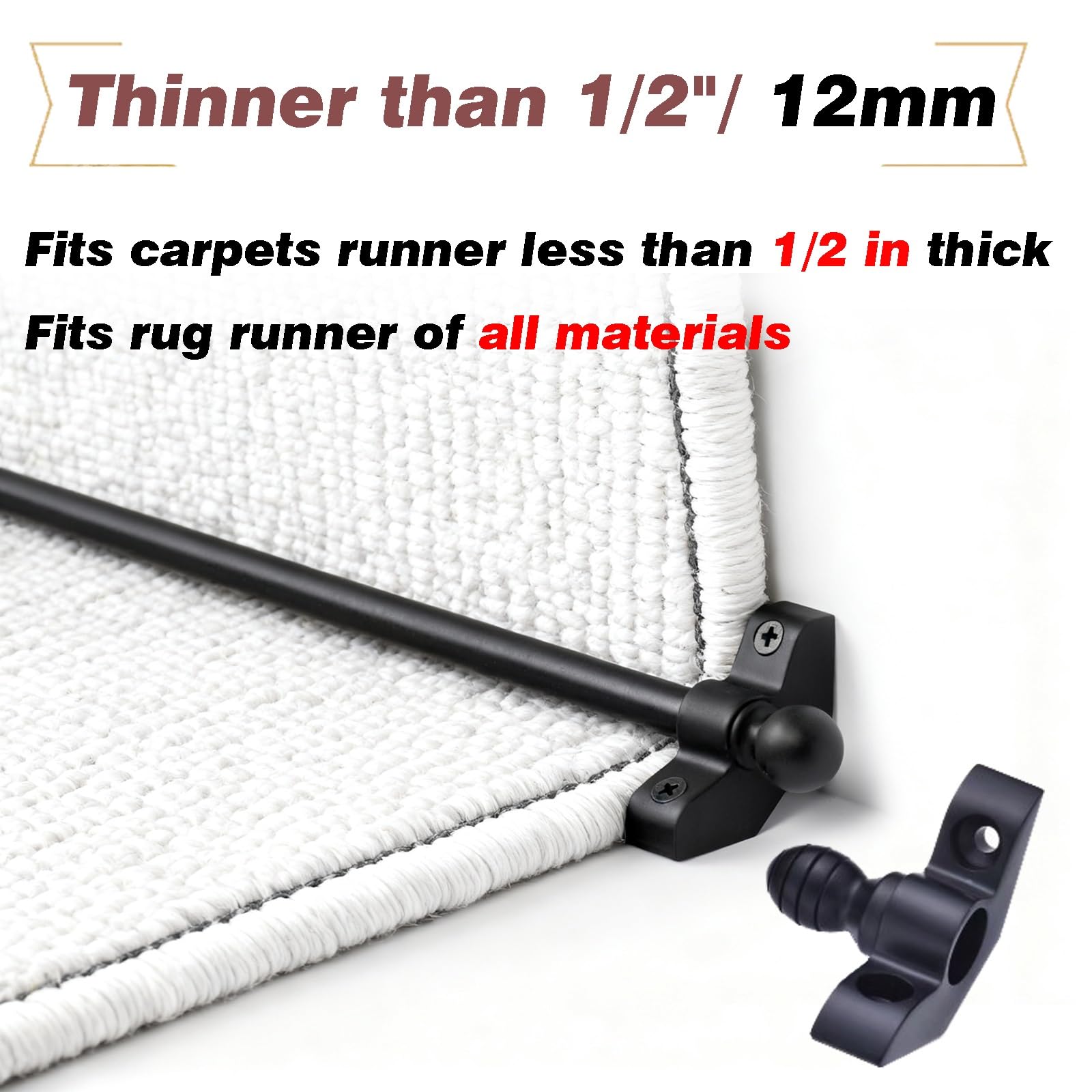 Pręty do schodów na zamówienie - czarny mosiężny dywan holownicze pręty dekoracyjne uchwyty do drewna i zakrzywionych podłóg 14 szt. 53 in/134,6 cm Thinner Than 1/2"