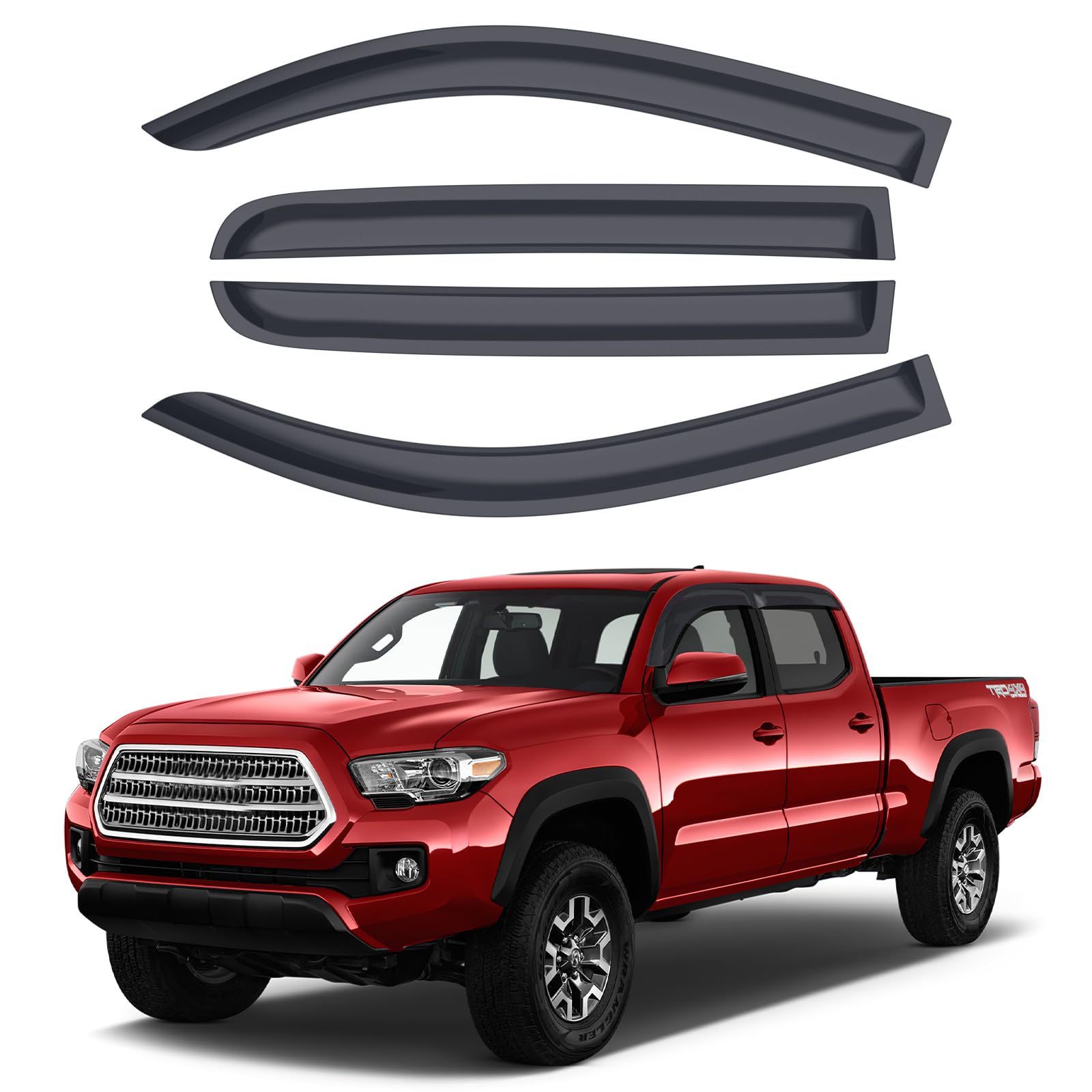 Photo 1 of ACLONG Black Rain Guards Fit for Toyota Tacoma 2016-2023 Double Cab Tape-On Side Shatterproof Window Visor, Window Deflectors, Vent Deflectors Rain Visors, 4-Piece Set Fit for Toyota Tacoma 2016-2023 Tape On