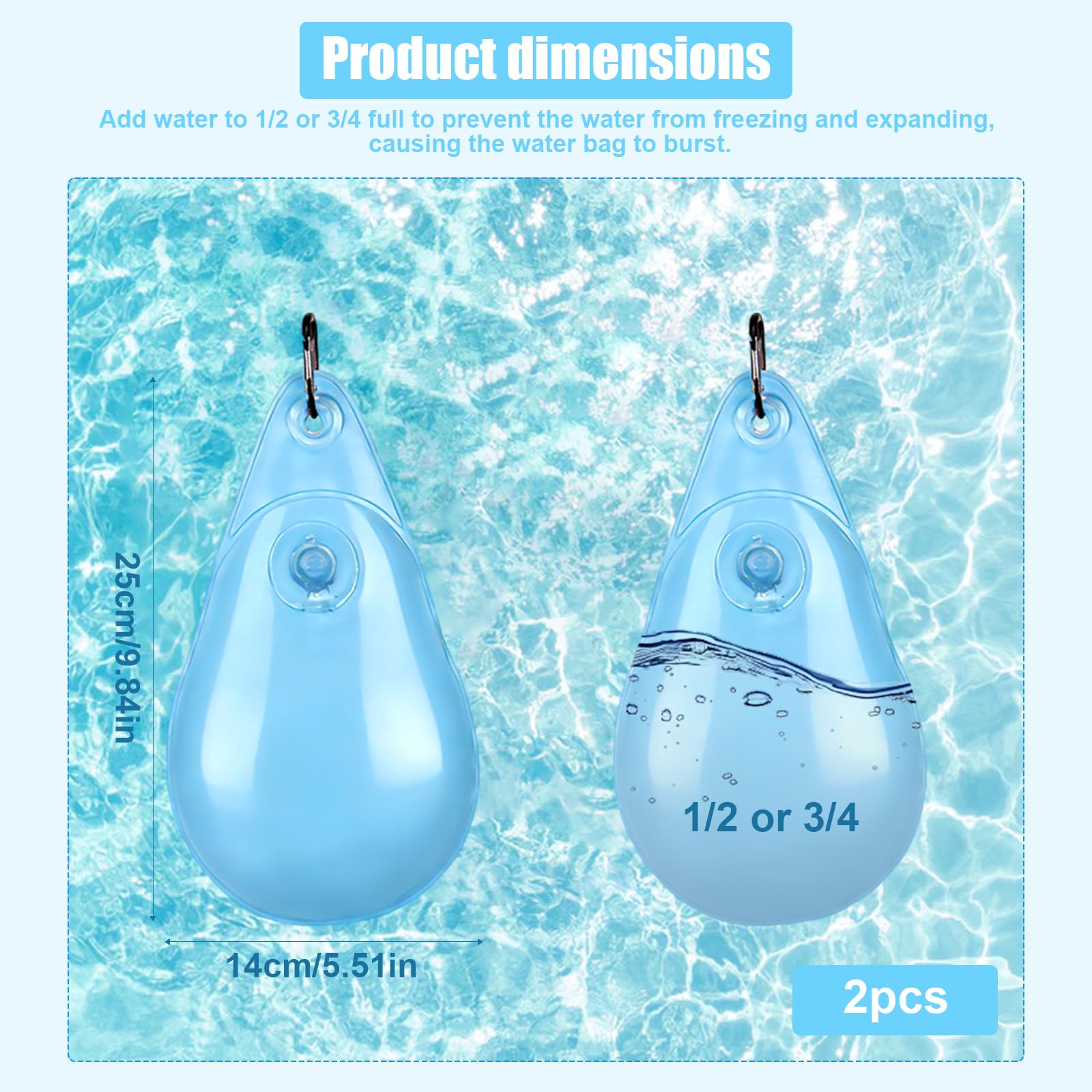 Lot de 15 sacs à eau épais en forme de goutte pour piscine - Sac de lestage pour piscine - Sac suspendu avec valve anti-fuite pour bâche de piscine