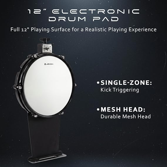 Lemon T550 12 Kick Electronic Drum Pad, Single-Zone Mesh Head | Compatible with Roland, Alesis Nitro Max, Yamaha DTX, Simmons & Donner, Expansion Pad, Rack Mount
